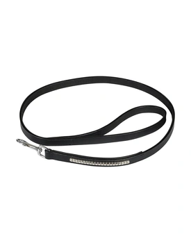 Leather Dog Lead Black 1.2Mtr Silver Conchores Decorated