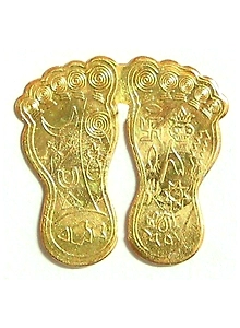 Color Gold Plated Shree Laxmi Charan Paduka 2.5 x 2.5 inch