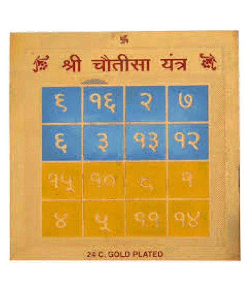 Gold Plated Color Shree Chotisa Yantra 3.5 x 3.5 inch-SHCHOYAN