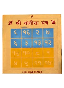 Gold Plated Color Shree Chotisa Yantra 3.5 x 3.5 inch
