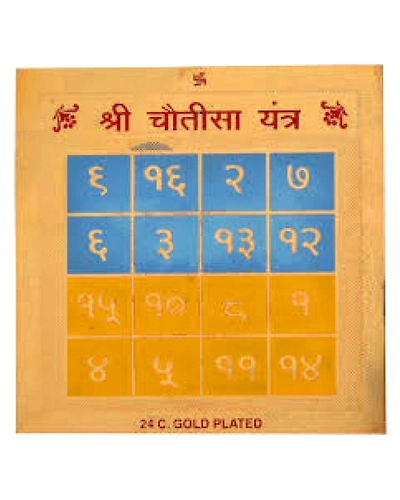 Gold Plated Color Shree Chotisa Yantra 3.5 x 3.5 inch-SHCHOYAN