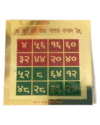 Gold Plated Color Bhoot Pret Badha Nashak Yantra 3.5 x 3.5 inch-BHOOTPRETBNYANTRA