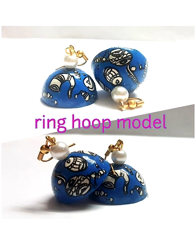 kalamkari blue jhumka-clay2