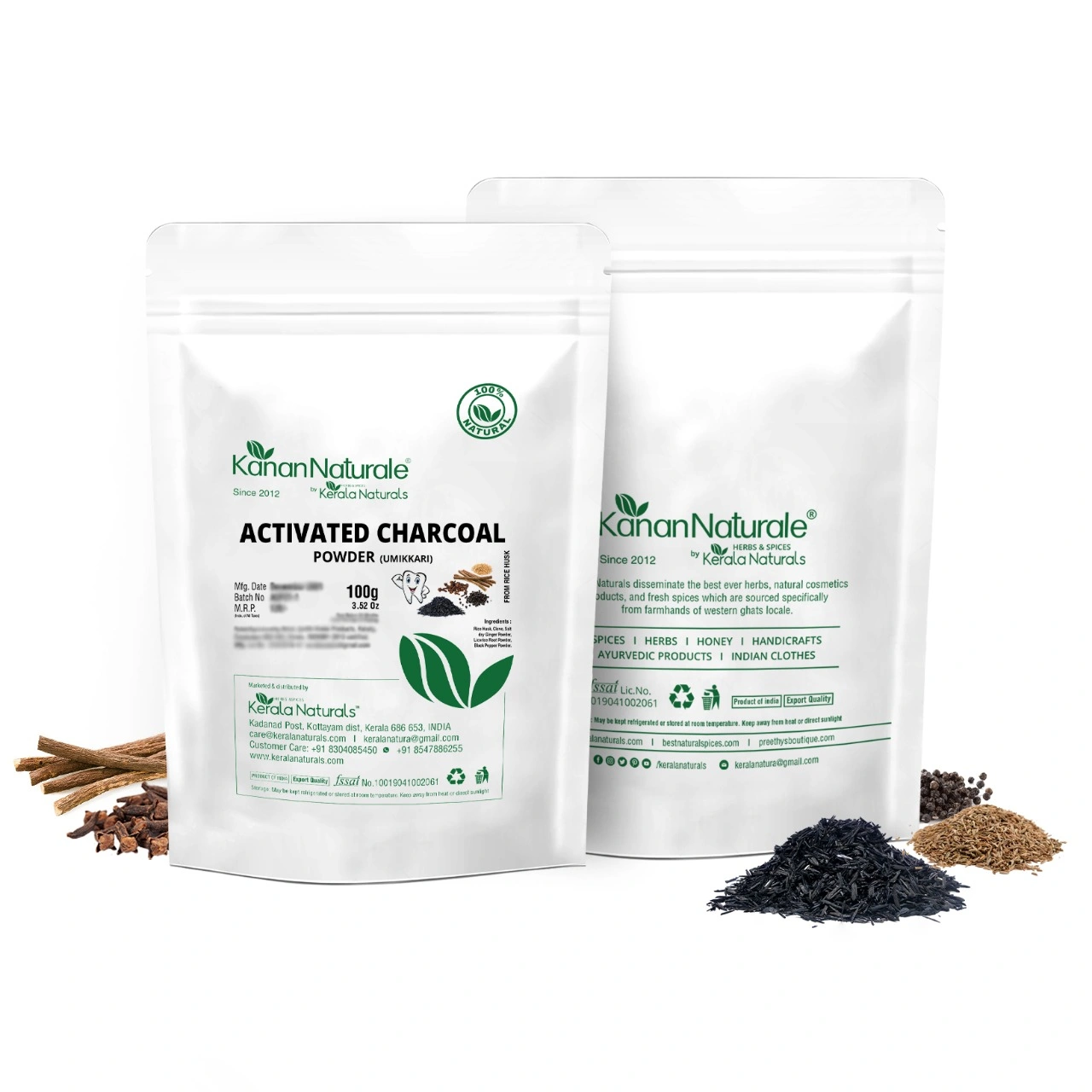 Kerala Naturals Activated charcoal (Umikkari /Tooth Powder) from rice husk 100g-KN22