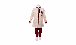ETHNI KS NEU - RON  Sherwani With Pyjama Set - Red & Beige