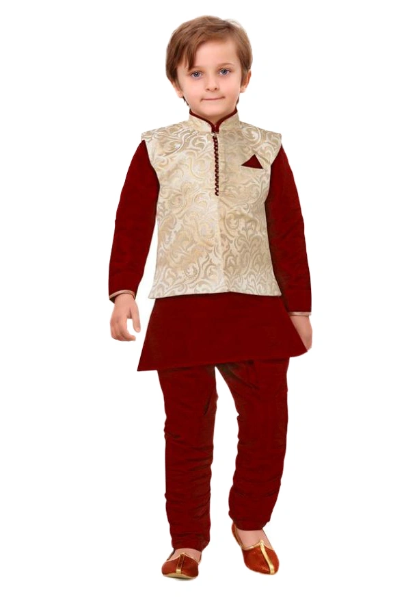 ETHNI KS NEU - RON  Kurta with Rajneeti Jacket and Pyjama -Maroon &amp; Cream-3628Fawn0