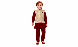 ETHNI KS NEU - RON  Kurta with Rajneeti Jacket and Pyjama -Maroon & Cream