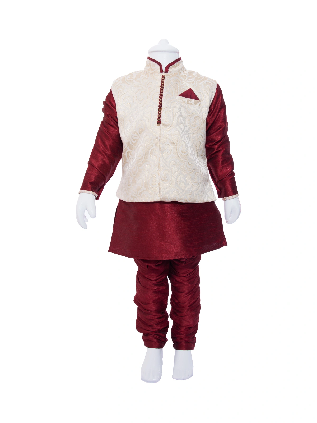 ETHNI KS NEU - RON  Kurta with Rajneeti Jacket and Pyjama -Maroon &amp; Cream-0-Cream-1