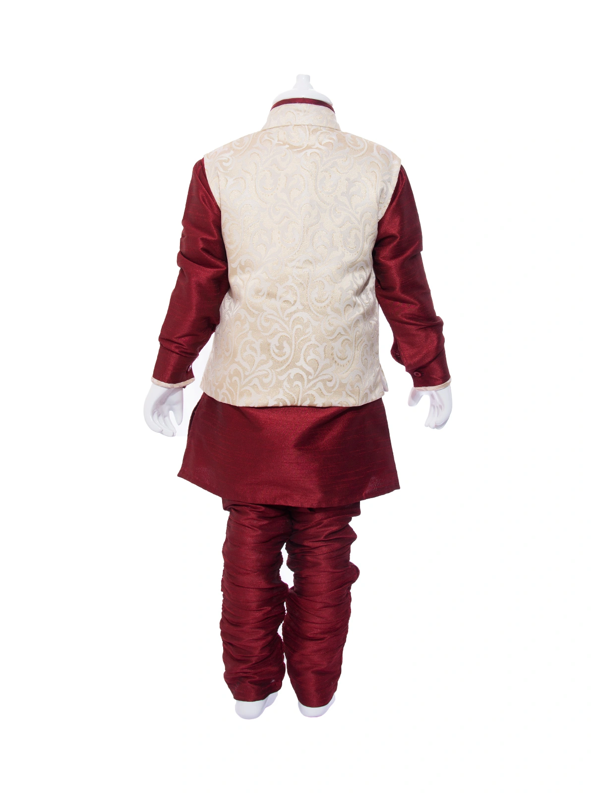 ETHNI KS NEU - RON  Kurta with Rajneeti Jacket and Pyjama -Maroon &amp; Cream-0-Cream-2