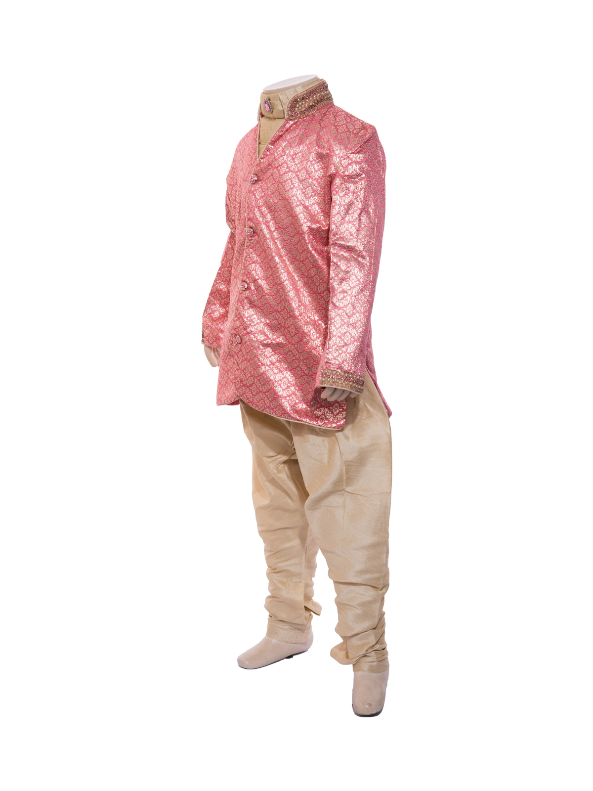 ETHNI KS NEU - RON  Kurta &amp; Pyjama Set- Pink and Gold-0-Pink-2