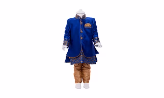 ETHNI KS NEU - RON  Kurta with Pyjama Set: Blue  and Gold