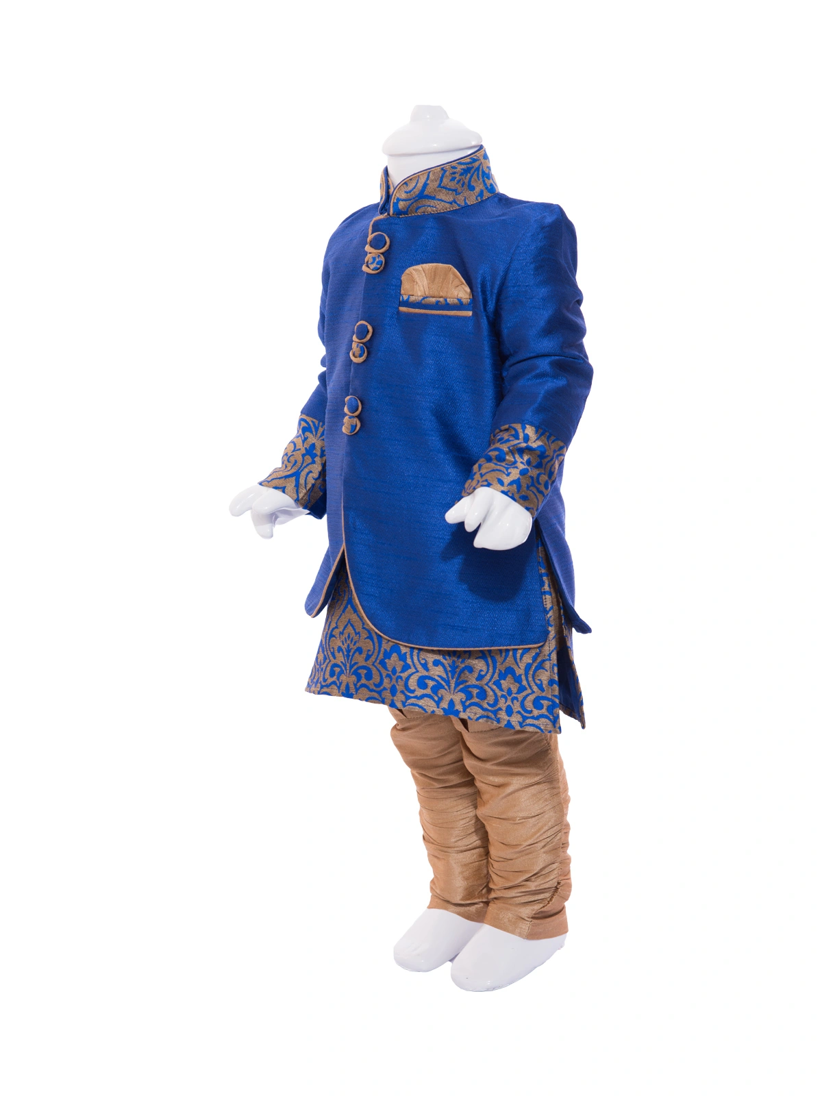 ETHNI KS NEU - RON  Kurta with Pyjama Set: Blue  and Gold-1-Blue-2