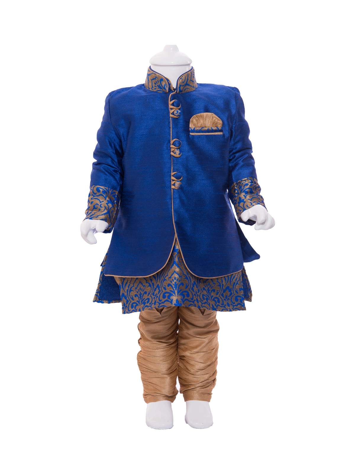 ETHNI KS NEU - RON  Kurta with Pyjama Set: Blue  and Gold-3422Blue3