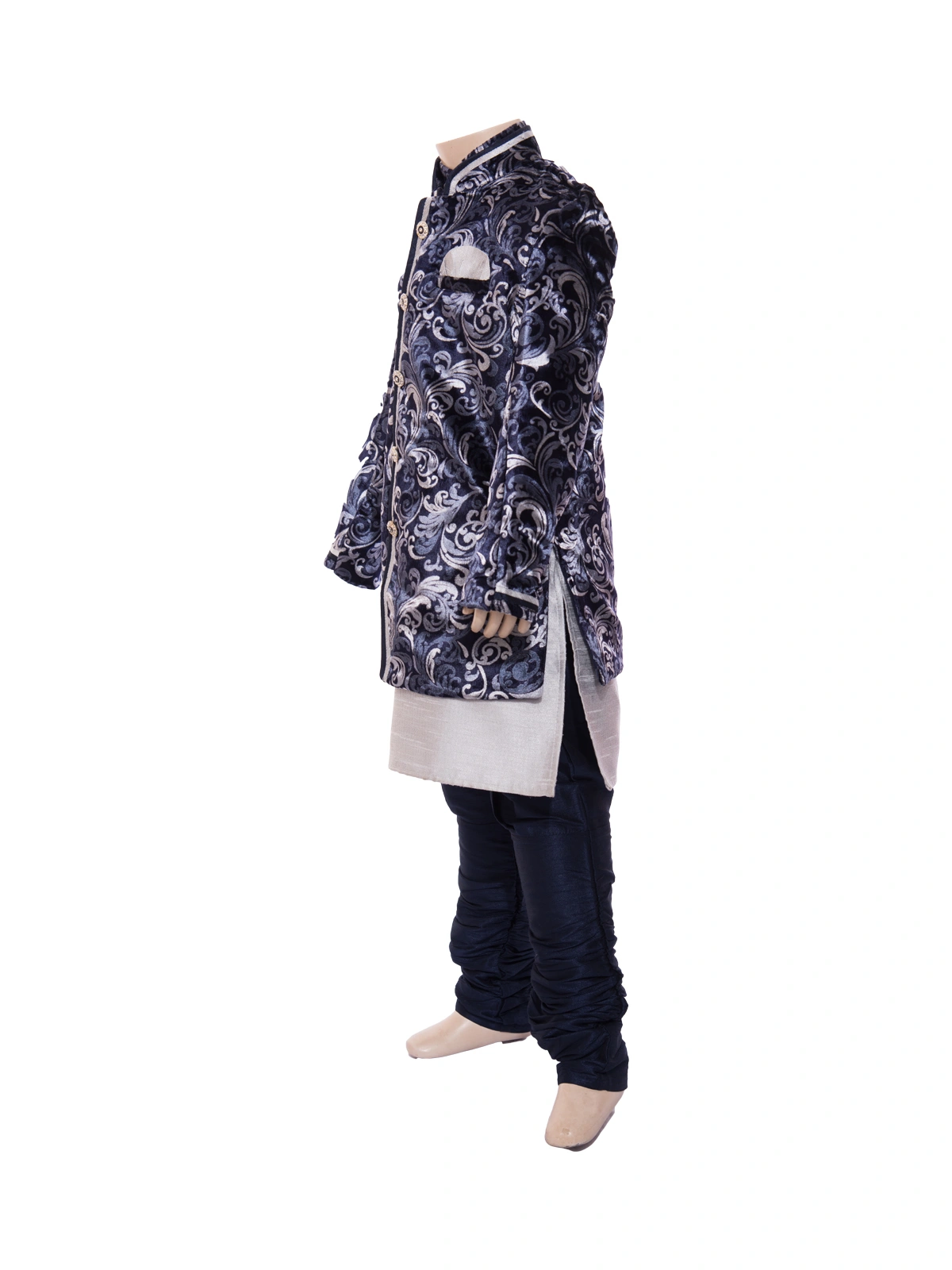 ETHNI KS NEU - RON  Kurta with Jacket and Pyjama Set: Navy Blue-0-Navy Blue -2