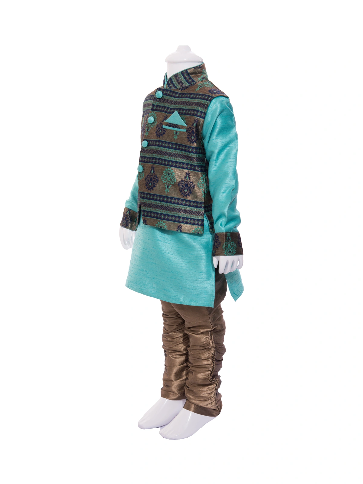 ETHNI KS NEU - RON  Rajneeti Jacket with Kurta and Pyjama Set: Sea green and Brown-0-Sea green-2