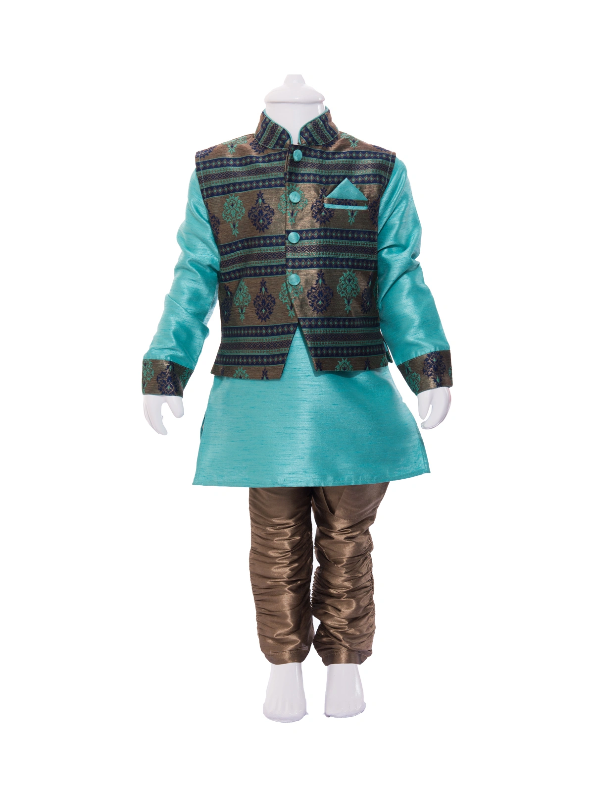 ETHNI KS NEU - RON  Rajneeti Jacket with Kurta and Pyjama Set: Sea green and Brown-3806CGreen2