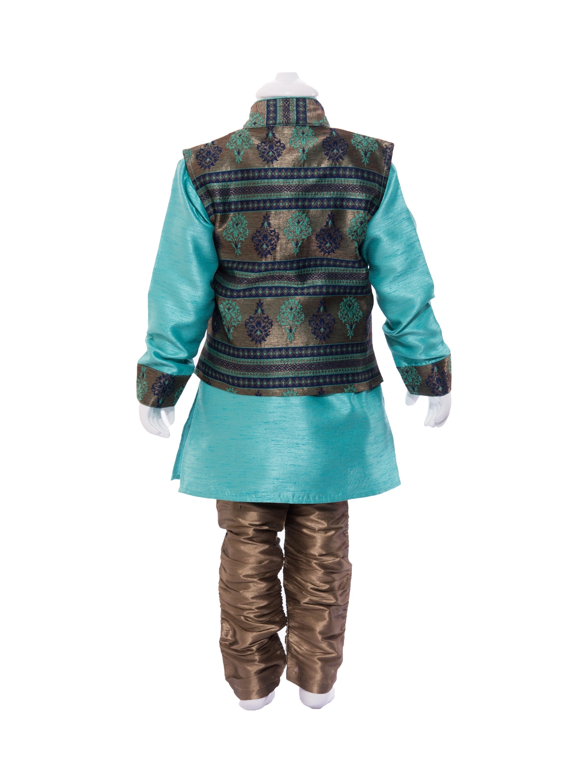 ETHNI KS NEU - RON  Rajneeti Jacket with Kurta and Pyjama Set: Sea green and Brown-4-Sea green-1