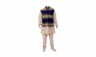 ETHNI KS NEU - RON  Sherwani with Jacket and Pyjama Set: Royal Blue & Beige