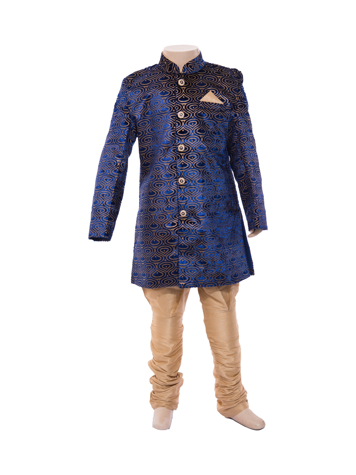 ETHNI KS NEU - RON  Sherwani with Pyjama Set: Royal Blue &amp; Beige-3385Blue3