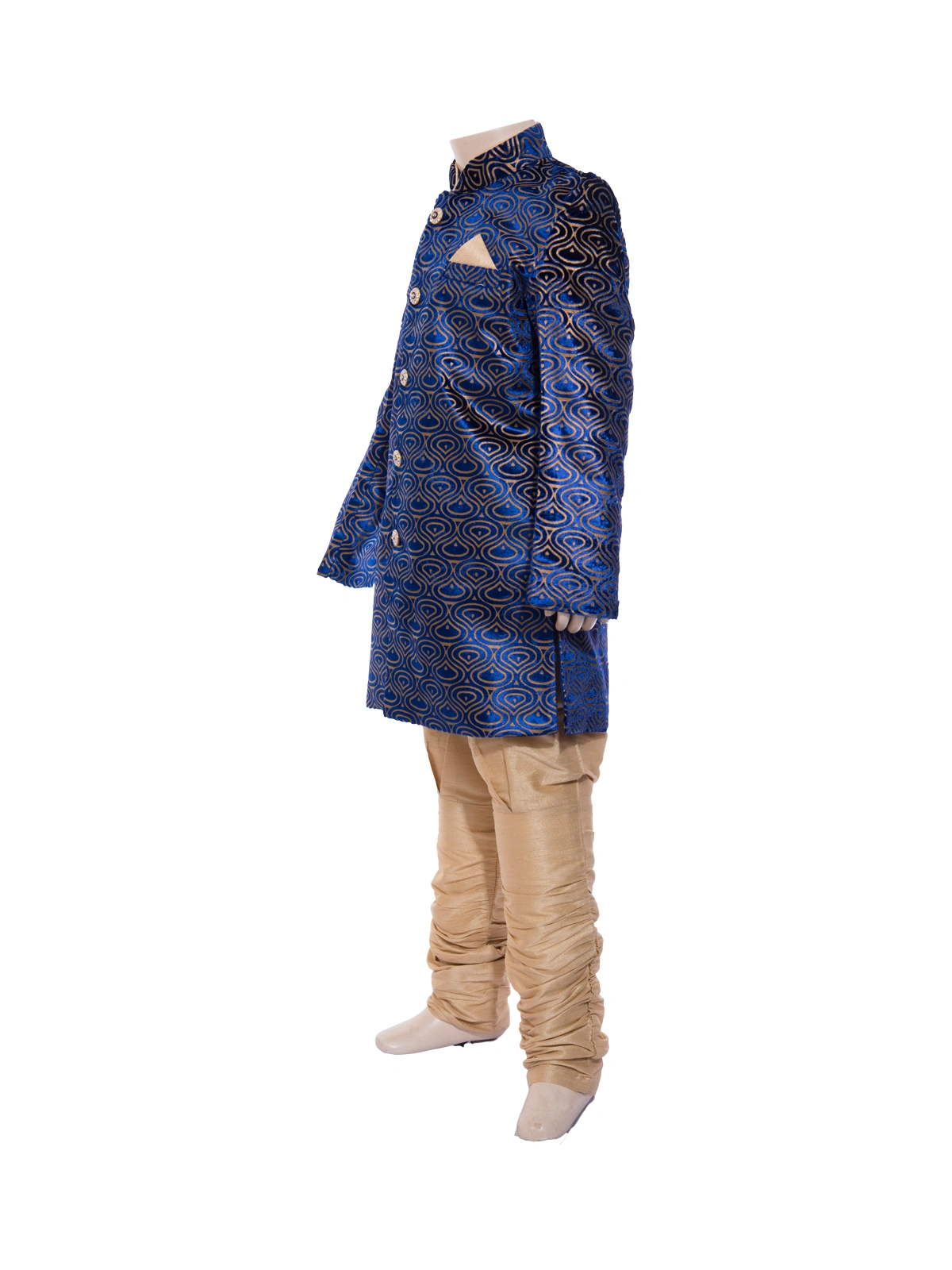 ETHNI KS NEU - RON  Sherwani with Pyjama Set: Royal Blue &amp; Beige-3-Royal Blue-2