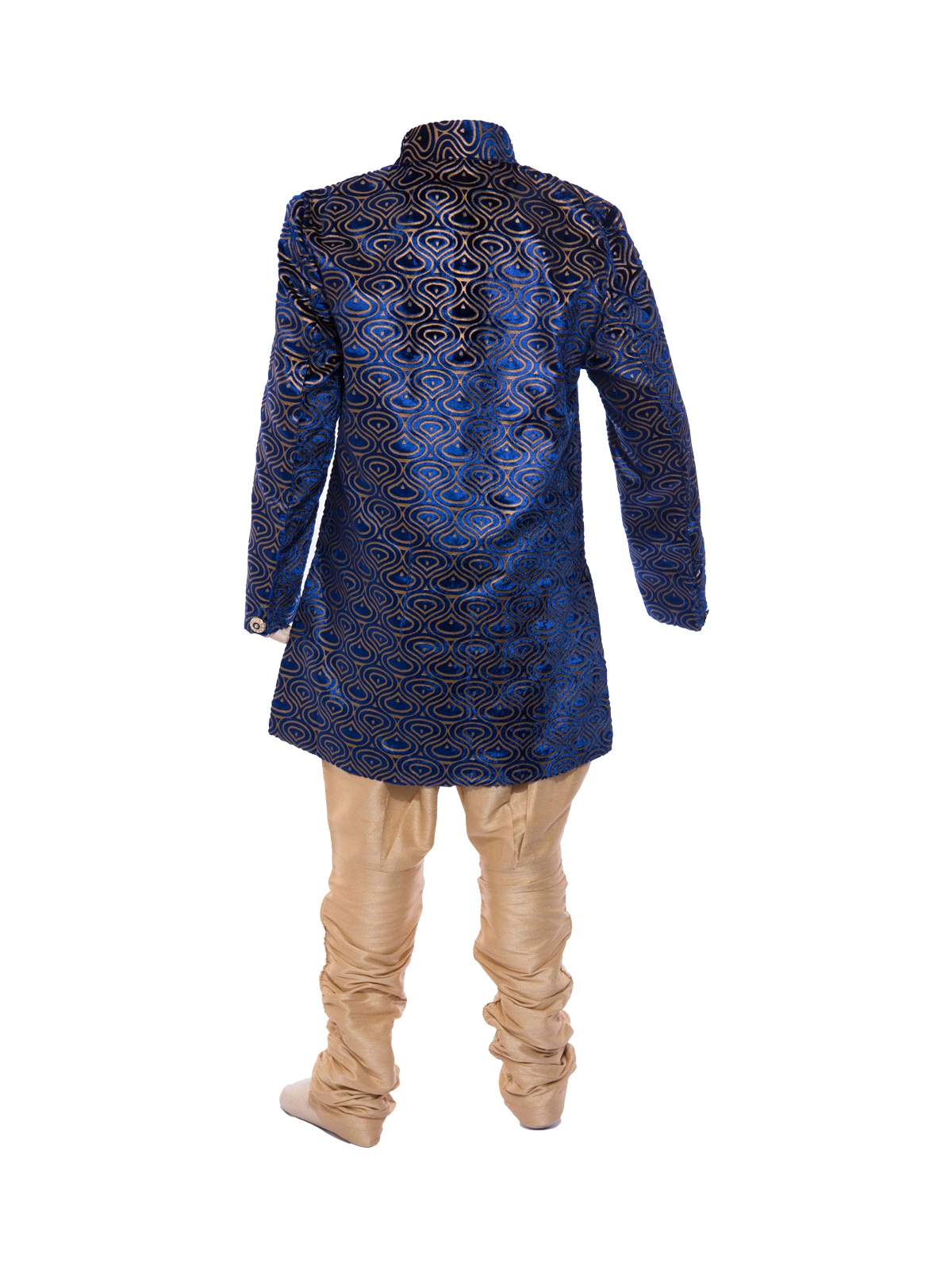 ETHNI KS NEU - RON  Sherwani with Pyjama Set: Royal Blue &amp; Beige-4-Royal Blue-1