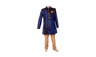 ETHNI KS NEU - RON  Sherwani with Pyjama Set: Royal Blue & Beige