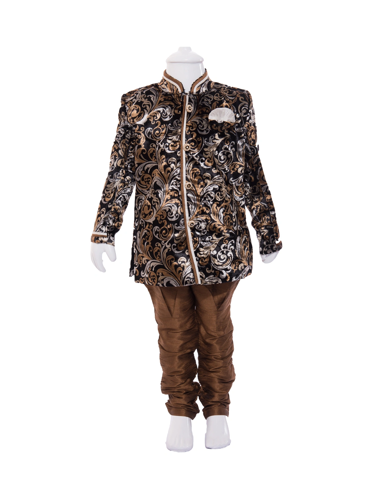 ETHNI KS NEU - RON  Chenille Kurta with Jacket and Pyjama Set: Khaki-3431Khaki0