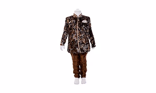 ETHNI KS NEU - RON  Chenille Kurta with Jacket and Pyjama Set: Khaki