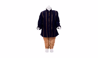 ETHNI KS NEU - RON  Kurta with Pyjama Set: Navy Blue and Beige