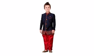 ETHNI KS NEU - RON  Kurta & pyjama Set: Navy Blue & Red