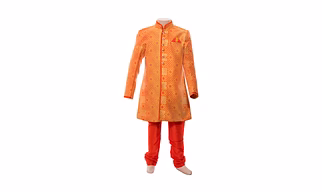 Ethnik Neu Ron Sherwani with Pyjama Set: Orange