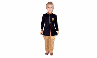 ETHNI KS NEU - RON  Kurta with Pyjama Set: Navy Blue