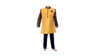 ETHNI KS NEU - RON  Kurta with Pyjama Set: Beige and Navy Blue