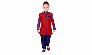 Ethnik's Nue Ron Kurta with Pyjama Set: Red and Royal Blue