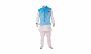 ETHNI KS NEU - RON  Embellished Jacket with Kurta and Jodhpuri Pyjama Set: White and Light Blue
