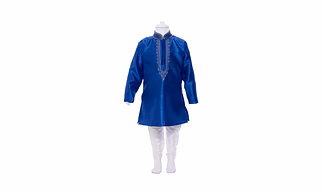 ETHNI KS NEU - RON  Indo Western Kurta with Pyjama Set: Blue and White