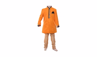 ETHNI KS NEU - RON  Kurta with Pyjama Set: Orange & Gold