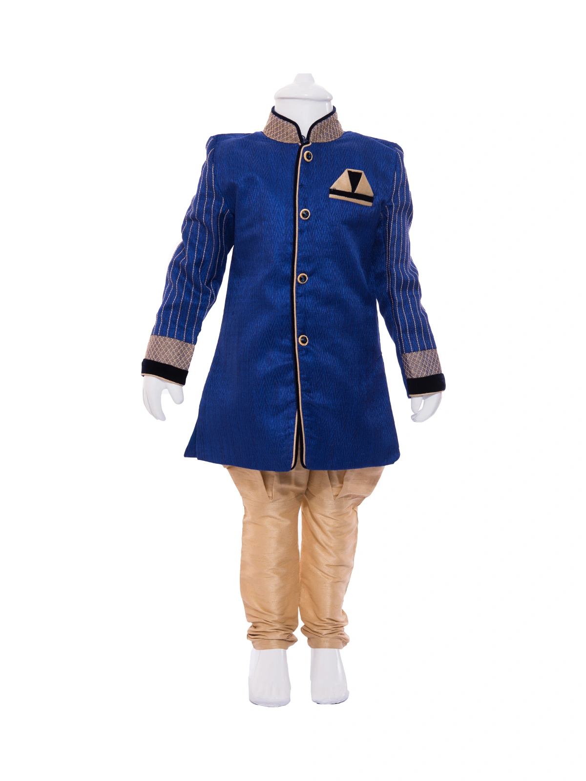 Ethnik Neu Ron Kurta with Pyjama Set: Royal Blue and Fawn-3766Blue1