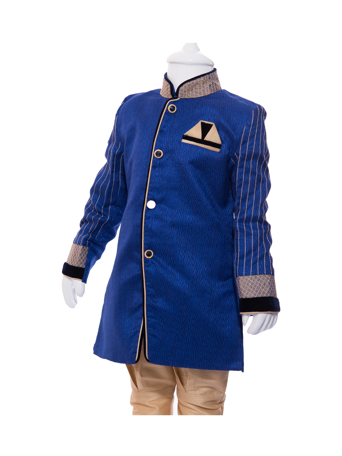 Ethnik Neu Ron Kurta with Pyjama Set: Royal Blue and Fawn-Royal Blue-10-2