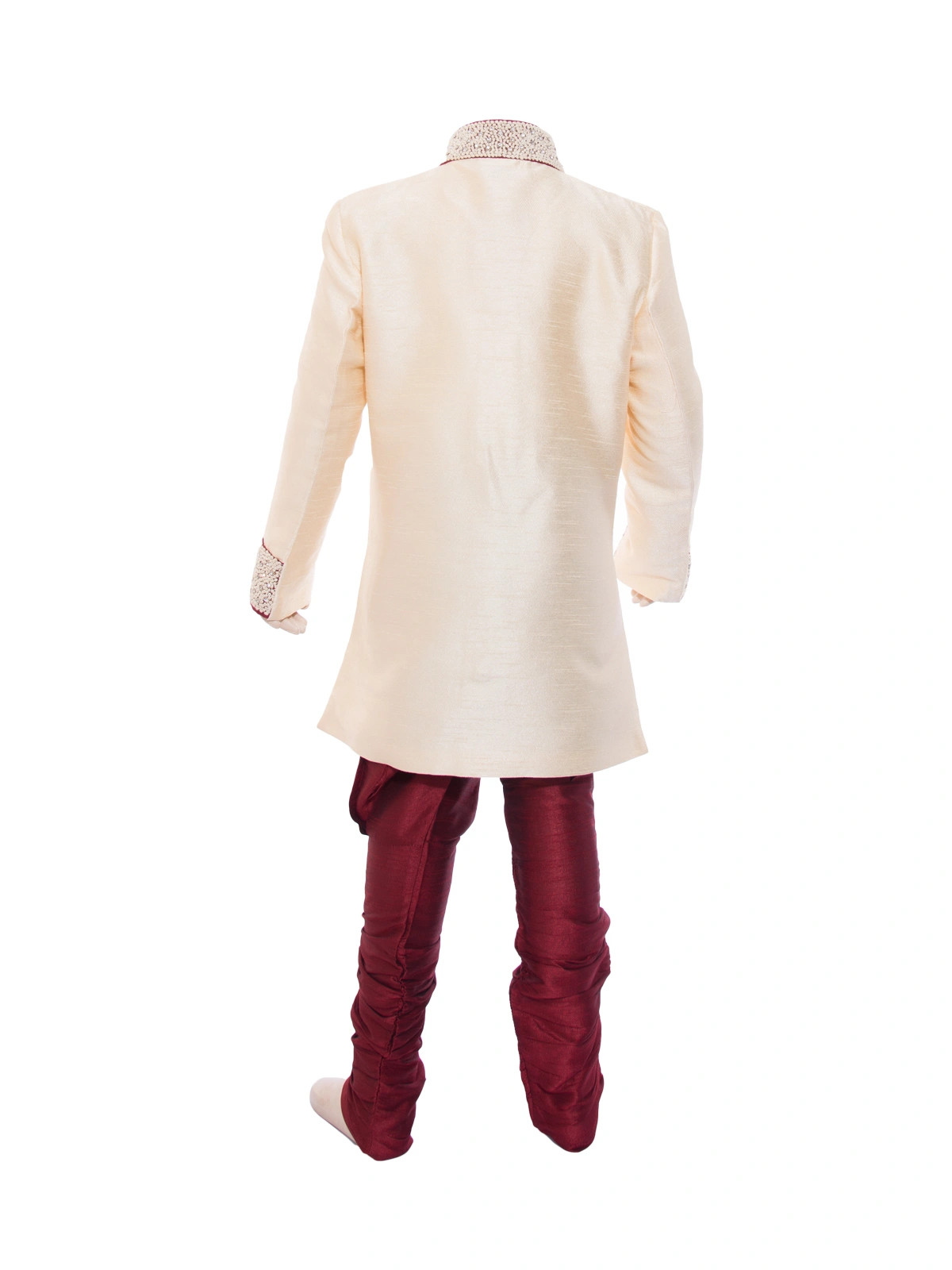 ETHNI KS NEU - RON  Kurta and Pyjama Set  : Cream and Maroon-4-Cream-1