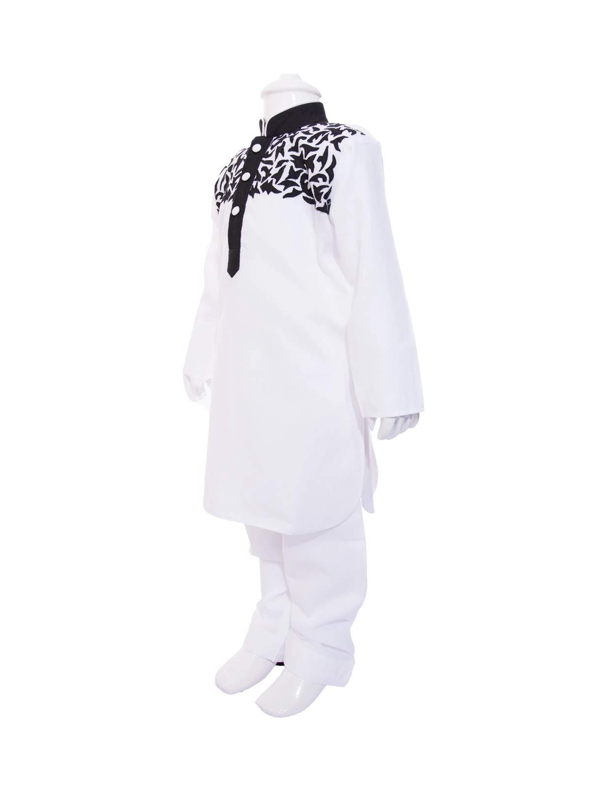 ETHNI KS NEU - RON  Pathani Suit: White and Black-0-White-2