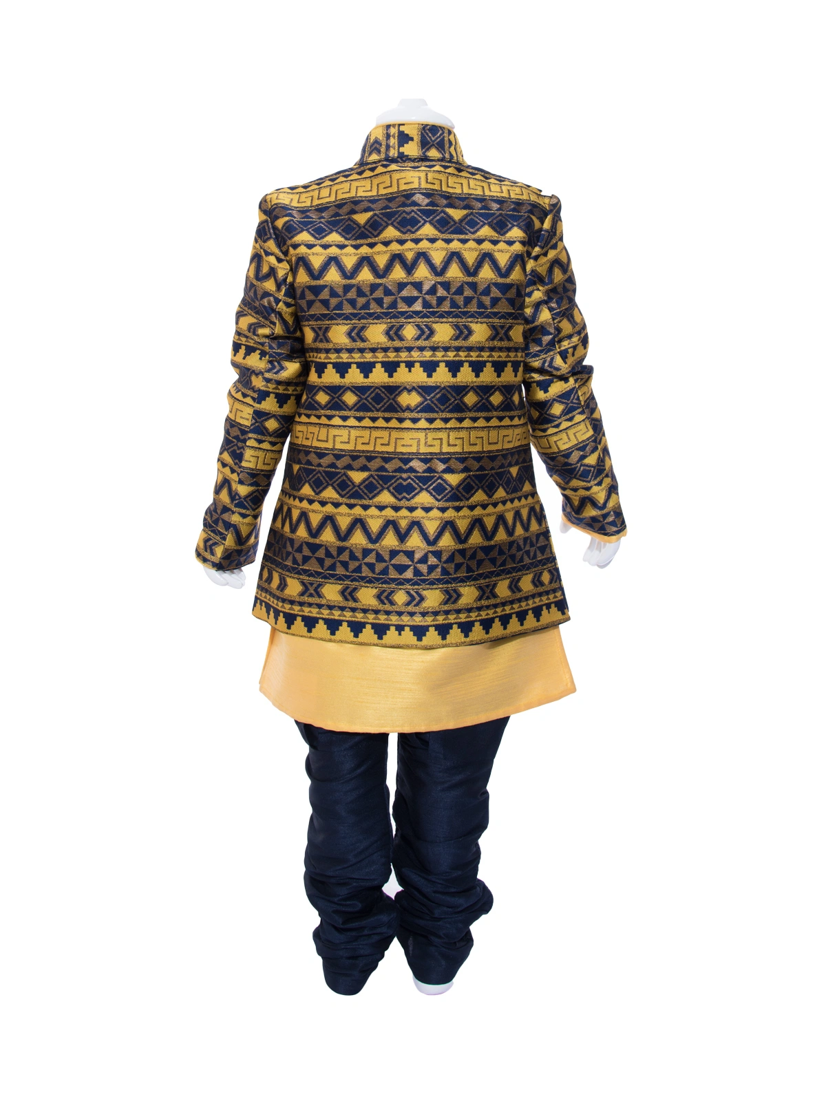 ETHNI KS NEU - RON  Kurta, Jacket and Pyjama Set: Navy Blue and Yellow-0-Navy Blue-1