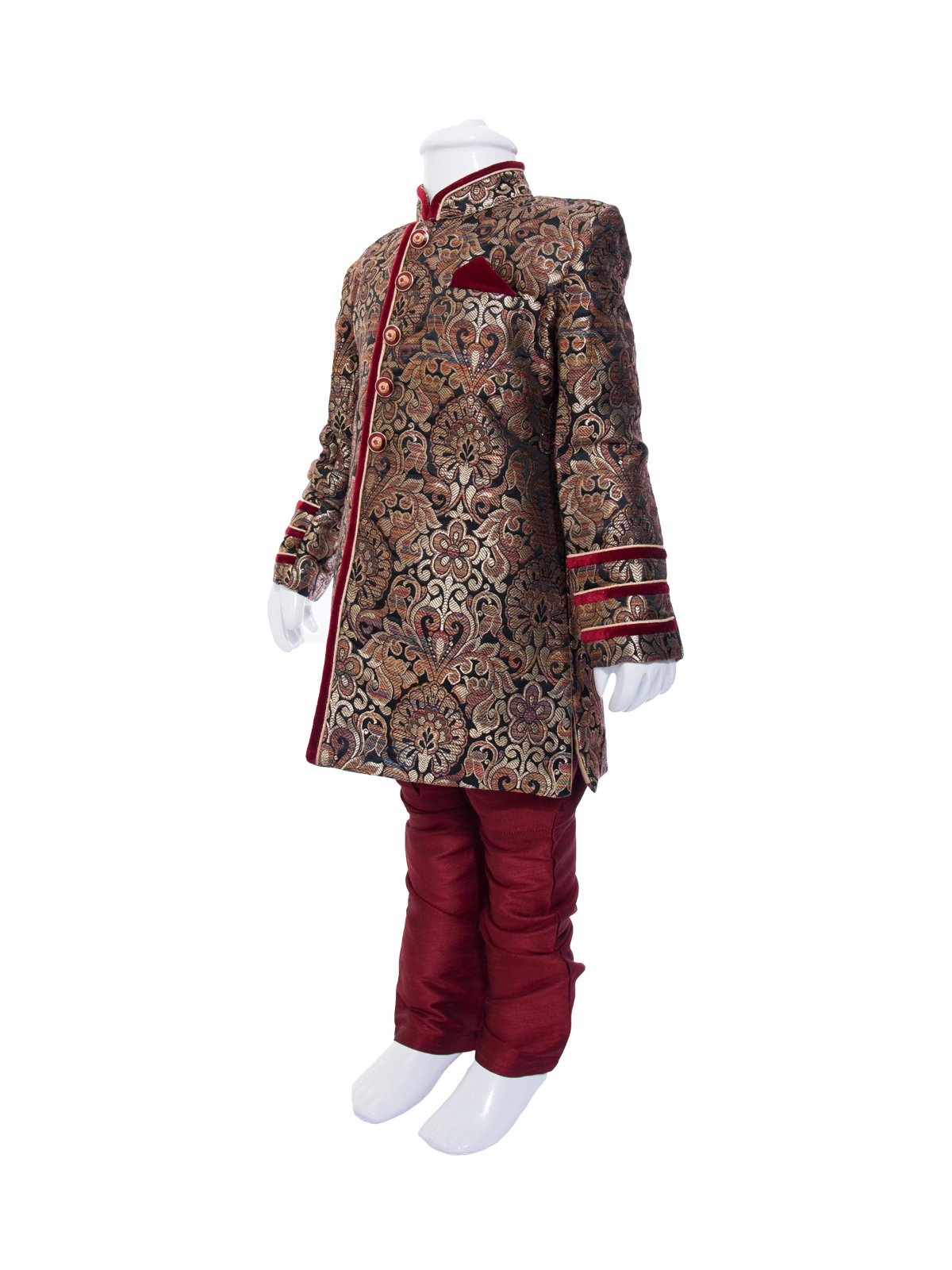 ETHNI KS NEU - RON  Kurta and Pyjama Set: Black and Maroon-2-Maroon-2