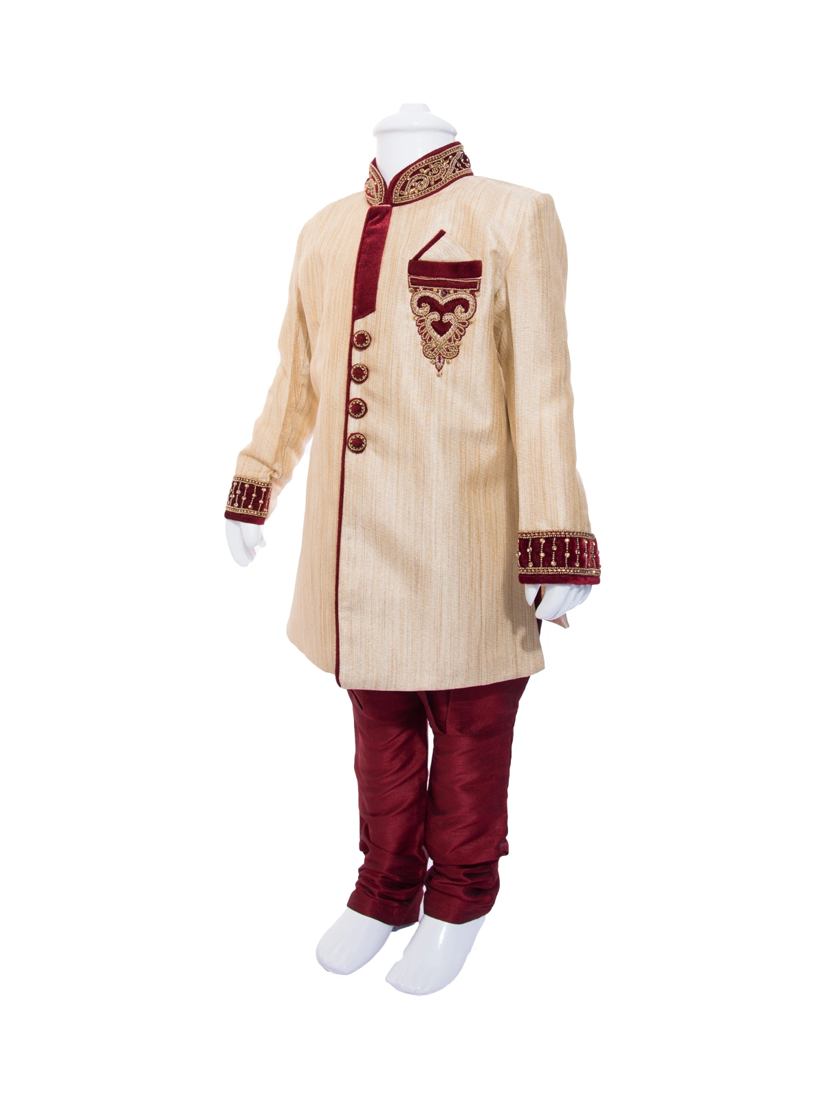 ETHNI KS NEU - RON  Kurta and Pyjama Set:Fawn and Maroon-4-Cream-2