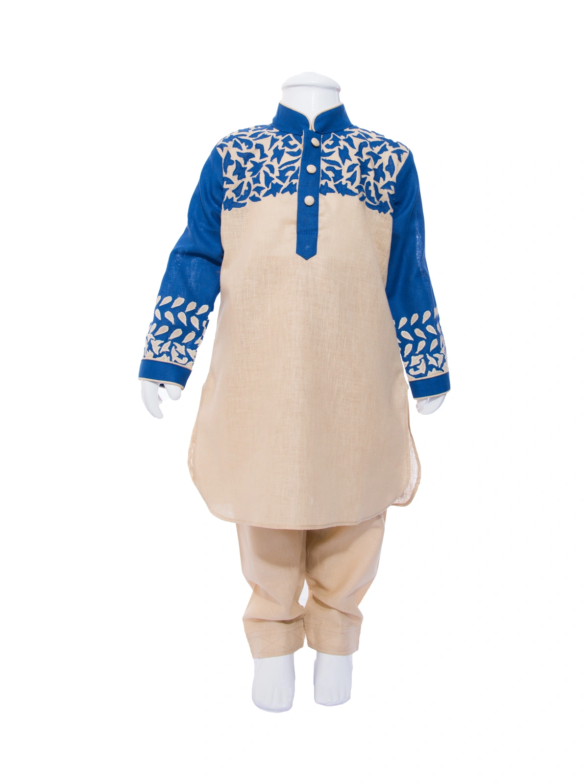 ETHNI KS NEU - RON  Pathani Suit: Beige and Blue-3670TBlue0