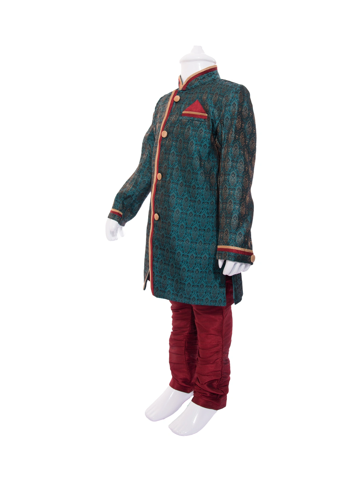 ETHNI KS NEU - RON  Indo Western Kurta with Pyjama Set: Green and Maroon-1-Green and Maroon-2