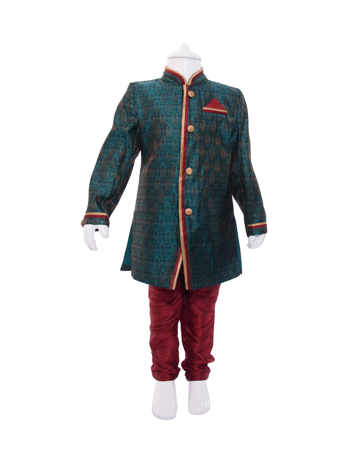 ETHNI KS NEU - RON  Indo Western Kurta with Pyjama Set: Green and Maroon-34606Rama