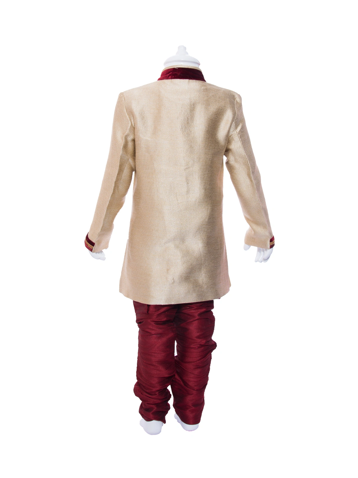 ETHNI KS NEU - RON  Sherwani With Pyjama Set - Gold and Maroon-1-Gold and Maroon-1