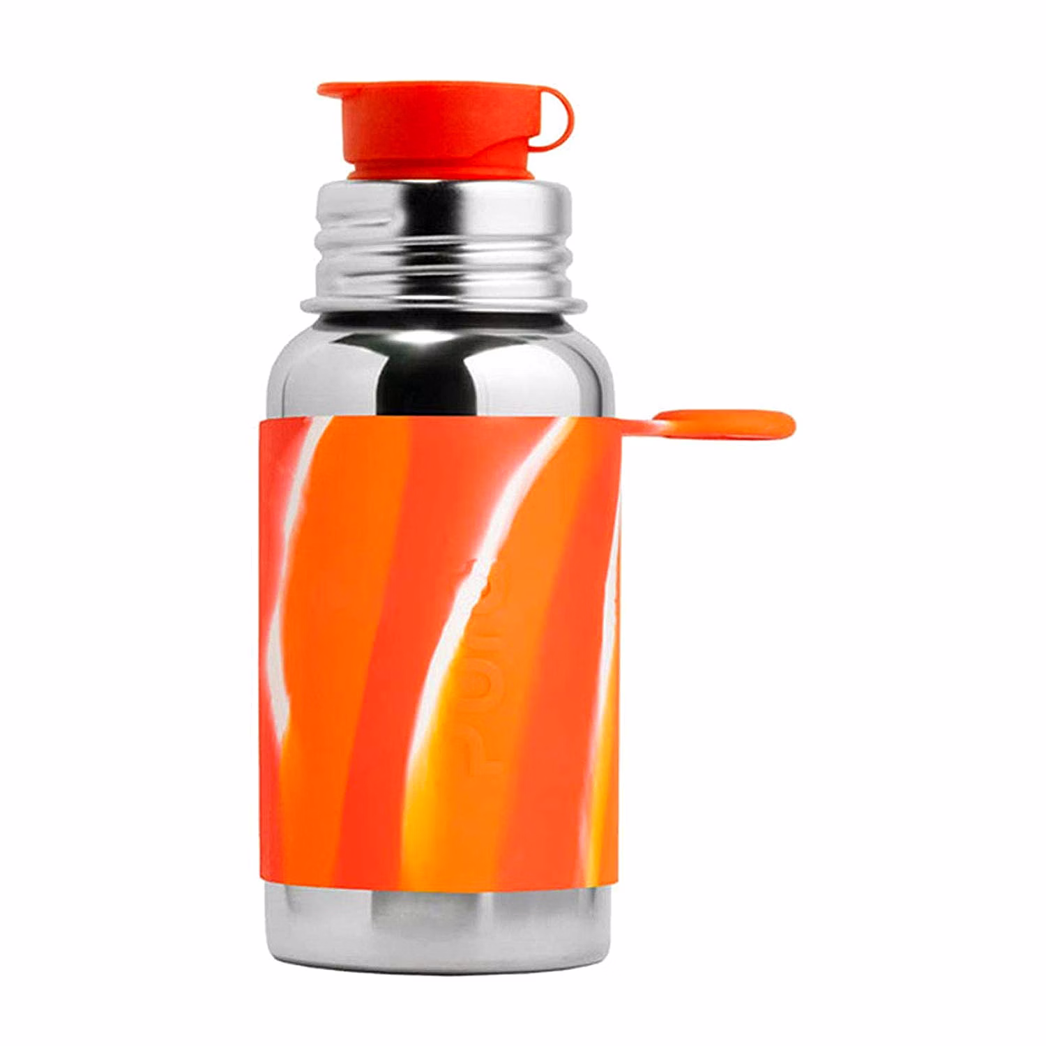 Pura Kiki 18 oz /550 ml Stainless Steel Water Bottle Orange Swirl with Silicone Sport Flip Cap & Sleeve (Plastic Free, Nontoxic Certified, BPA Free) image 1