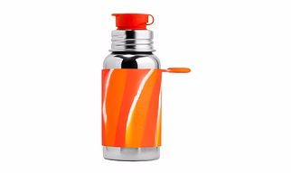 Pura Kiki 18 oz /550 ml Stainless Steel Water Bottle Orange Swirl with Silicone Sport Flip Cap & Sleeve (Plastic Free, Nontoxic Certified, BPA Free)